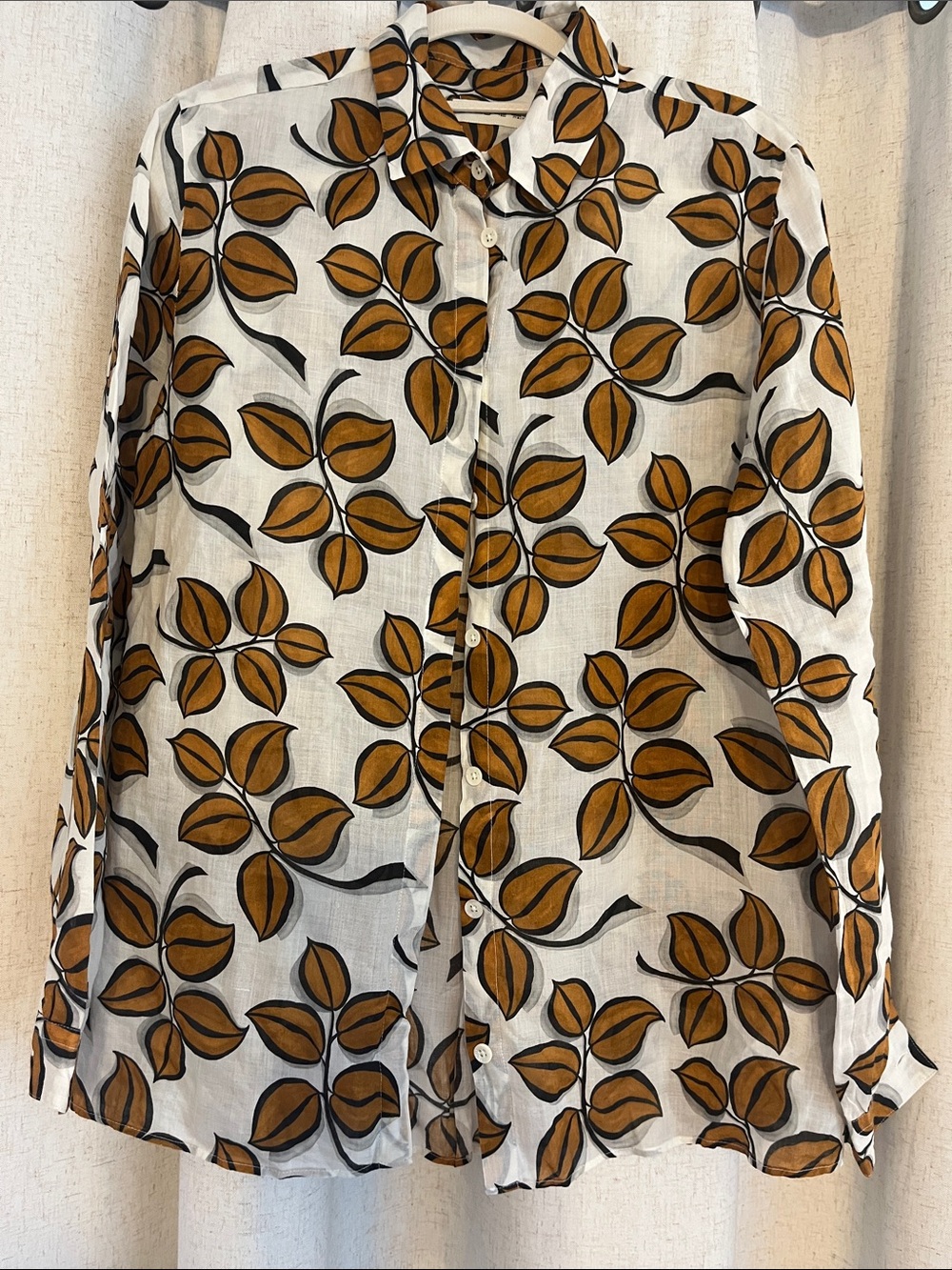 Etro Cream Button-Up Shirt with Brown Leaf Print